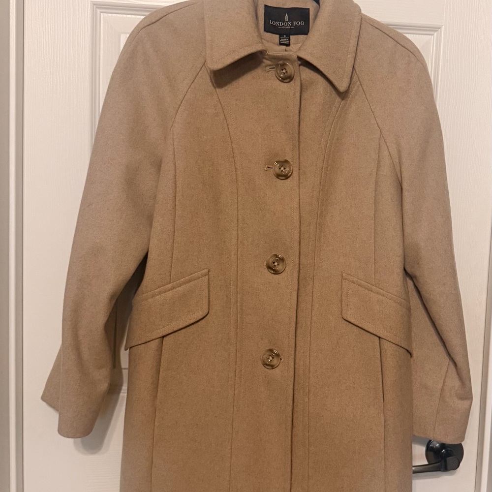 London Fog Camel Wool-Blend Single-Breasted Trench Coat